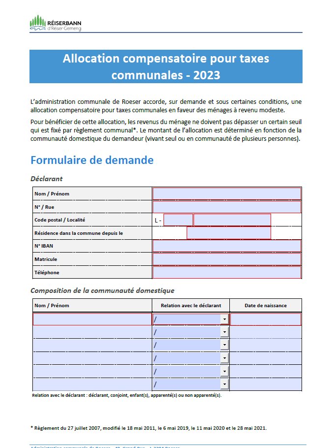 Allocation compensatoire pour taxes communales 2023