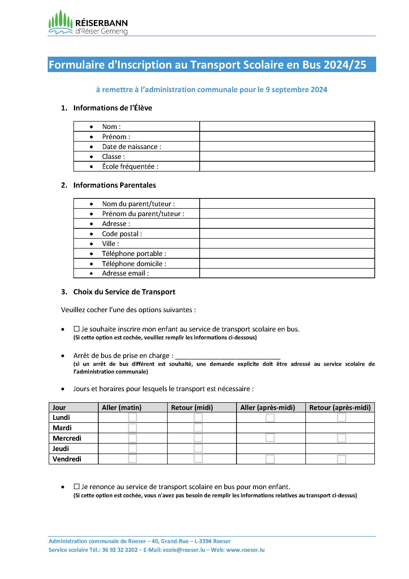 Inscription service transport scolaire