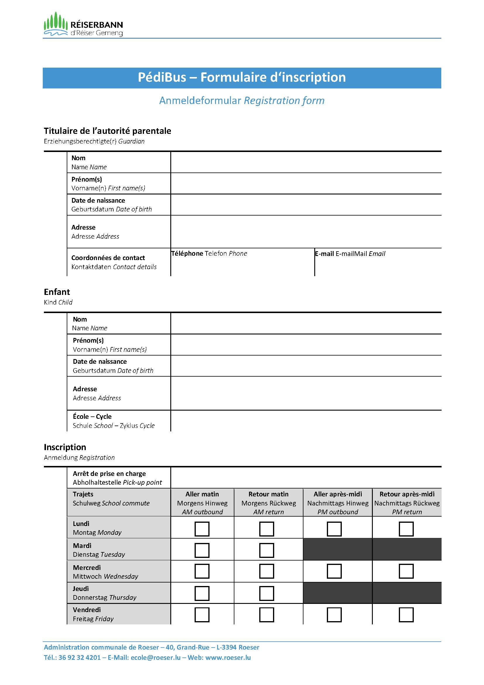 Registeration for the Pedibus service 2025/2026