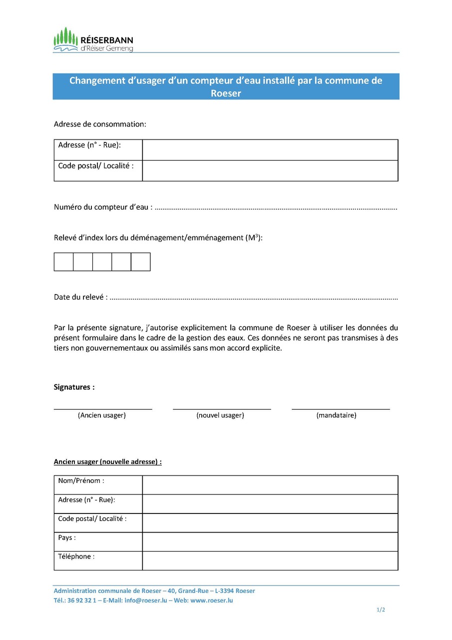 Changement d'usager d'un compteur d'eau