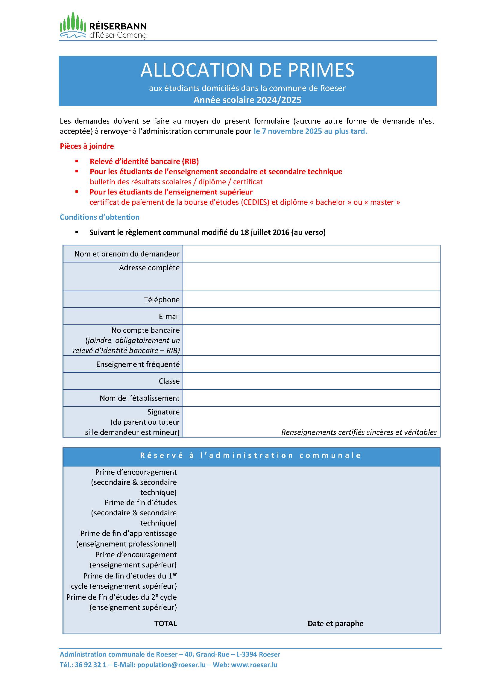 Allocation de primes aux étudiants pour l'année scolaire 2024/2025