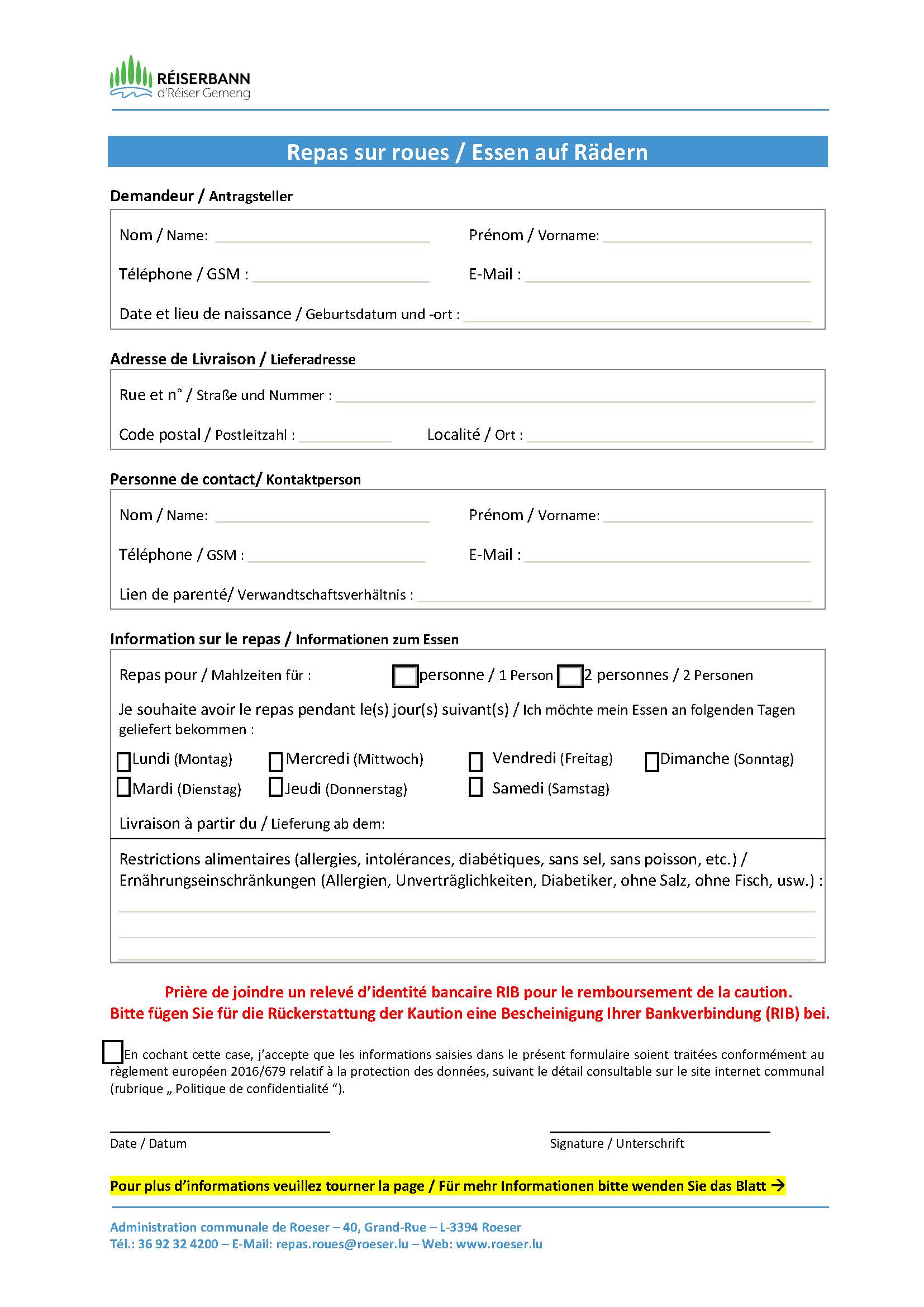 Meals on wheels - Registration