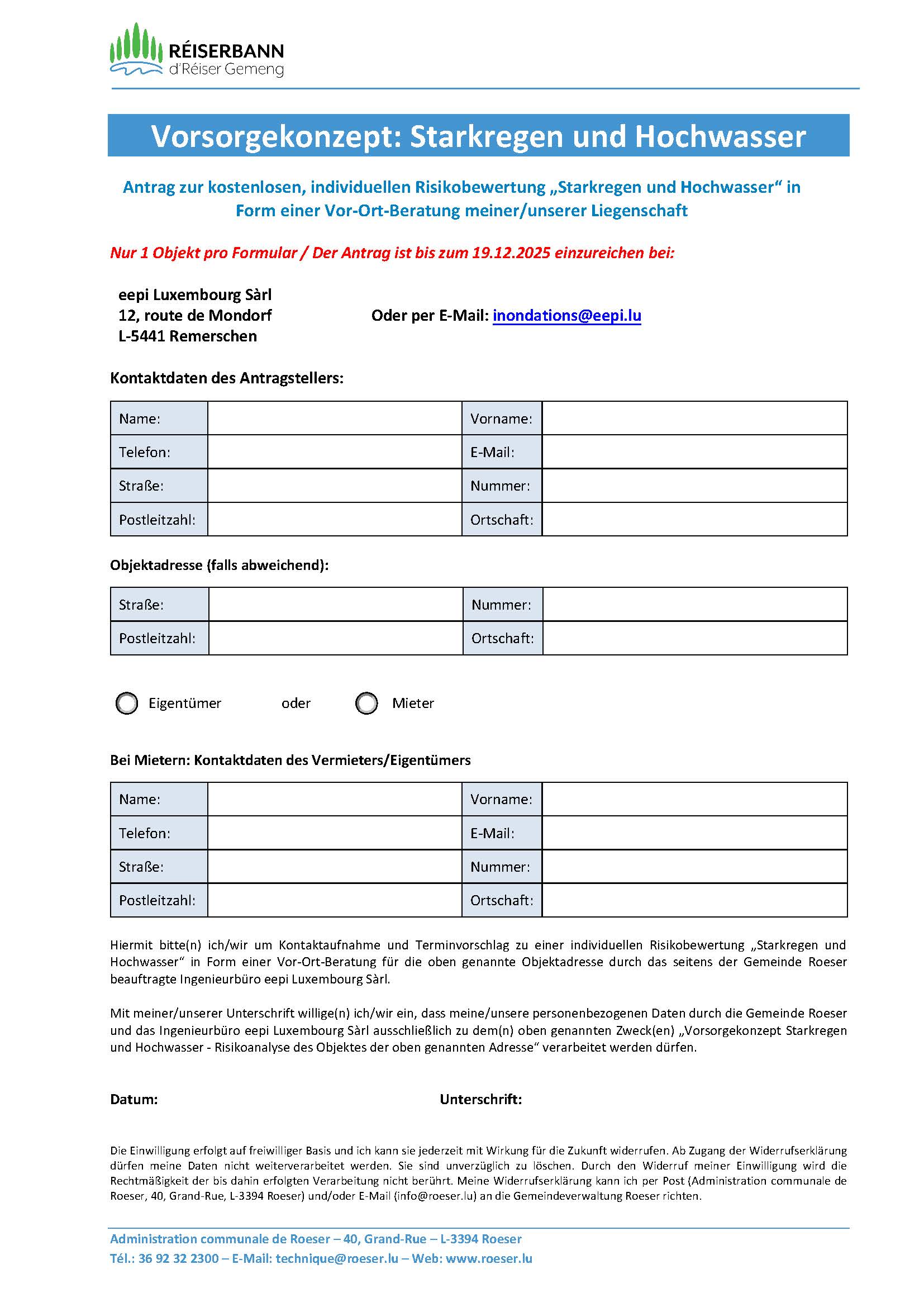 Application for a free, individual risk assessment for heavy rain and flooding