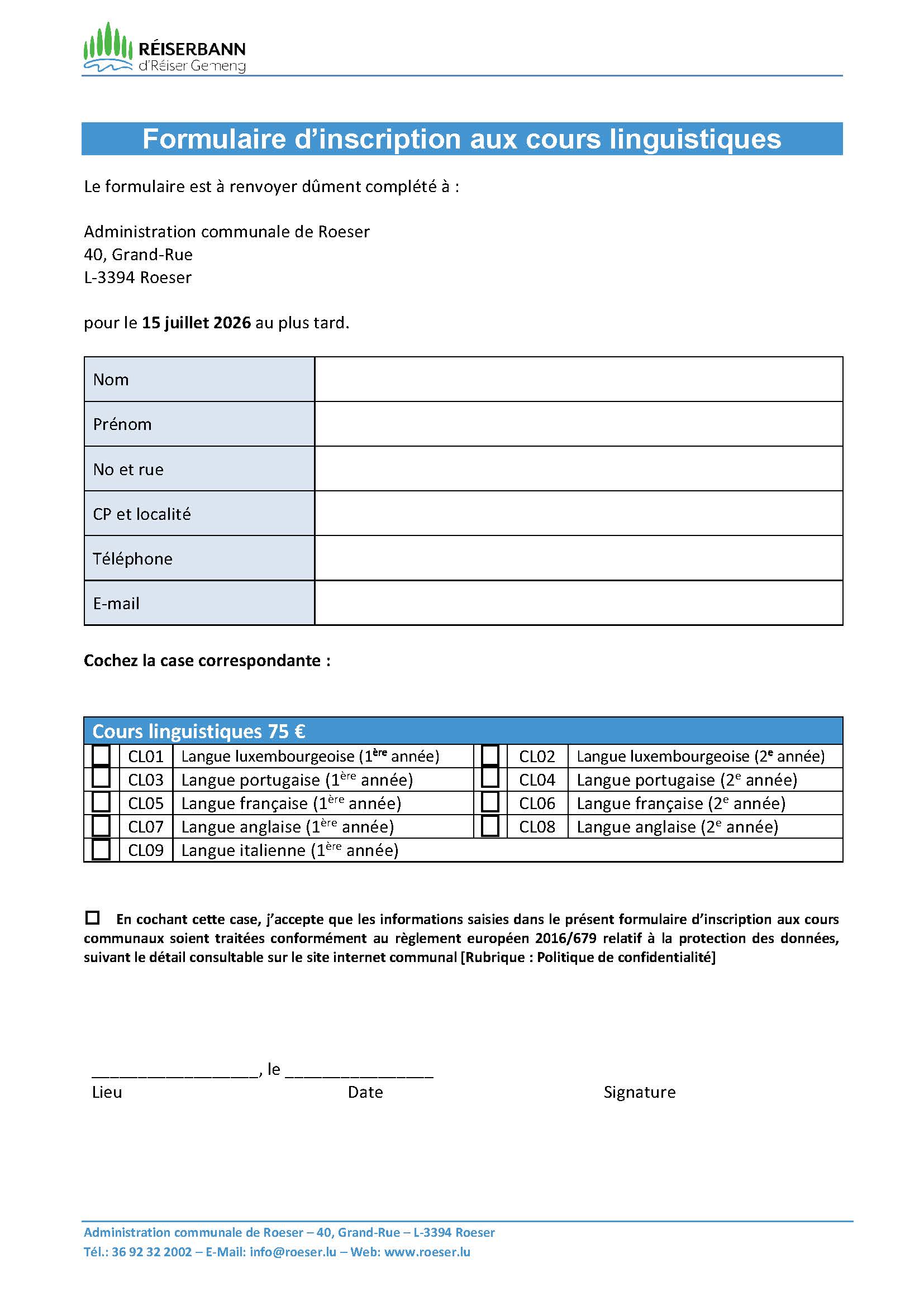 Language courses - Registration 2026/2027