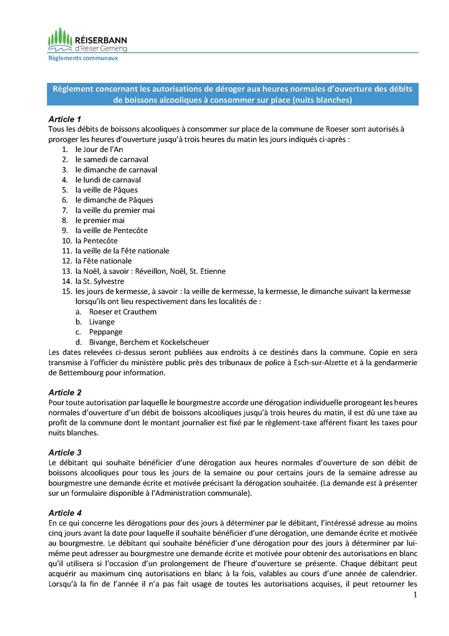 Demande d'autorisation de "nuit blanche" (Règlement)